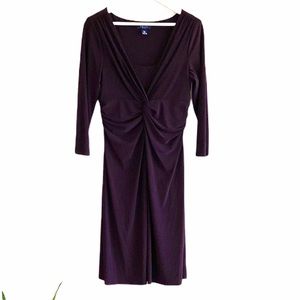 Chaps Solid Knot Front Empire Dress Purple Large